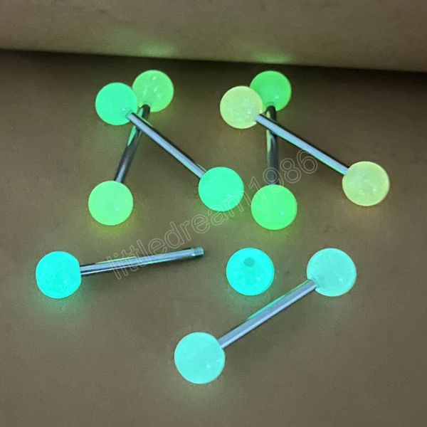 

luminous glow in the dark tongue rings stud nipple piercing barbell bar acrylic cartilage earring helix body jewelry, Silver