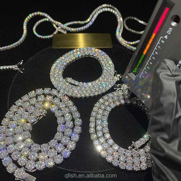 

factory price 2mm 3mm 4mm 5mm 6.5mm 925 sterling silver lab grown pass diamond tester necklace vvs moissanite tennis chain