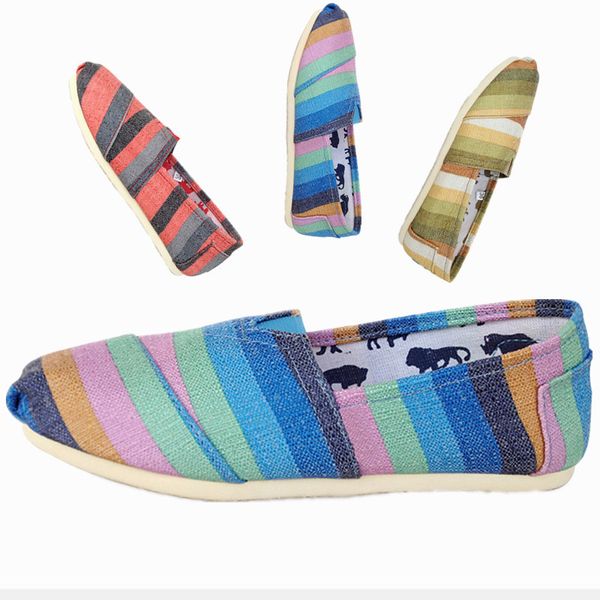 

fashion brand multicolour stripe sneakers canvas shoes spring summer tom shoes loafers flats espadrilles shoe home leisure w5-w10, Black