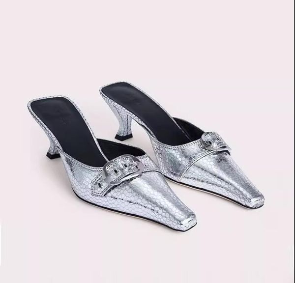 

genuine leather cover toe sandals women kitten heel fashion slip on slides lady slippers shoes, Black