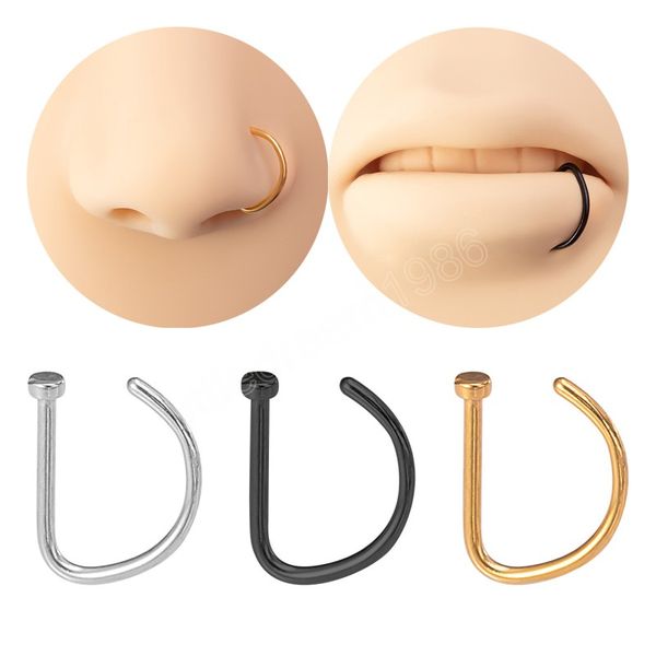 

d shape hoop nose ring septum piercing lip ring stainless steel ear cartilage earrings tragues stud body jewelry, Silver