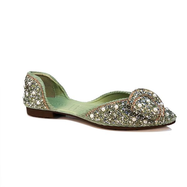 

summer rhinestone female flat shoes female korean version bow tie shallow mouth toe tip womens single shoes, Black