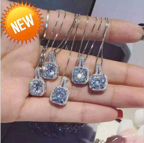 

fashion simple jewelry 925 sterling silver round cut 5a cubic zirconia cz party clavicle chain diamond women cute necklace pendant gift