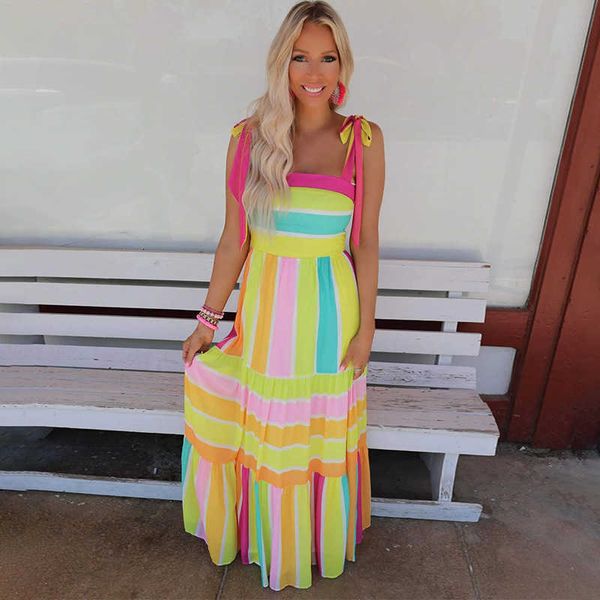 

tracking shiying long stripe printed summer dress new square neck slip sleeveless, Black;gray