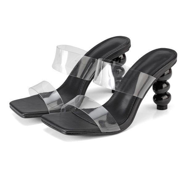

size 35-42 summer women transparent sandals open toe pumps shoes round heels crystal casual slippers party sandals wsh4418, Black
