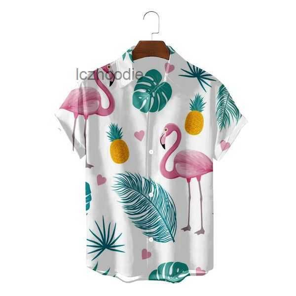 

men's casual shirts summer trend loose flamingo hawaiian 2023 fashion brand streetwear versatile 3d male short sleeve blouses t 20 wv0k, White;black