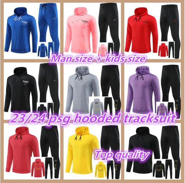 

2023 2027 psgs jacket hoodie soccer jersey men kids survetement 23/24 paris mbappe neymar jr tracksuit chandal futbol football jackets hoodi, Black
