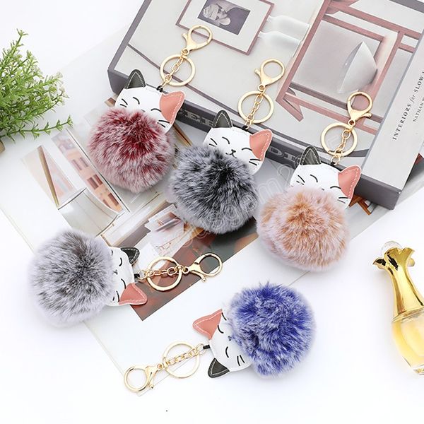 

cute fur ball keychain cat soft pompom animal hair ball car keychain ladies car bag accessories key ring gift, Silver