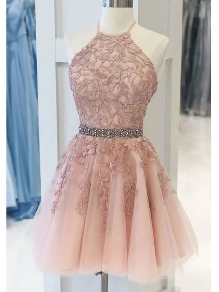 

short homecoming dresses pink halter appliques a-line party gowns princess tulle plus size mini birthday prom graudation cocktail party gown, Blue;pink