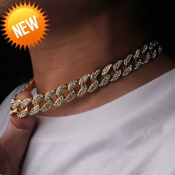

hip hop bling fashion chains jewelry mens gold silver miami cuban link chain necklaces diamond iced out chian necklaces