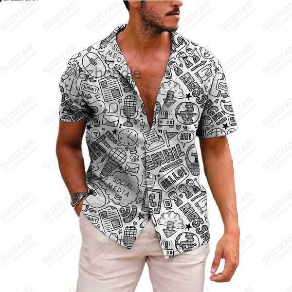 

men's casual shirts summer hawaii travel shirt 3d print 5xl beach short sleeve button poster letter plus size camisa 4 due1, White;black