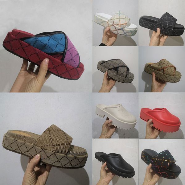 

women luxurys designer sandals men platforms floral brocade slippers flats rubber platform gear bottoms green womens loafers casual slides, Black