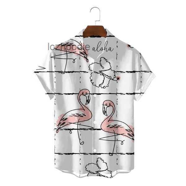 

men's casual shirts summer trend loose flamingo hawaiian 2023 fashion brand streetwear versatile 3d male short sleeve blouses t 10 bc1t, White;black
