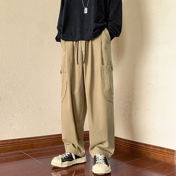 

godlikeu casual pants men japanese cargo trousers multi pockets pantalones baggy streetwear, Black