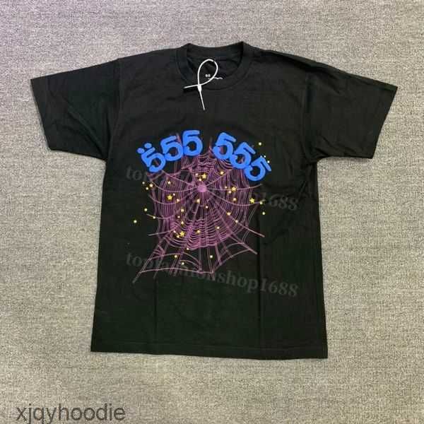 

pink 23ss young men t shirt thug sp5der mans women quality foaming printing spider web pattern tshirt fashion q1vu, White;black