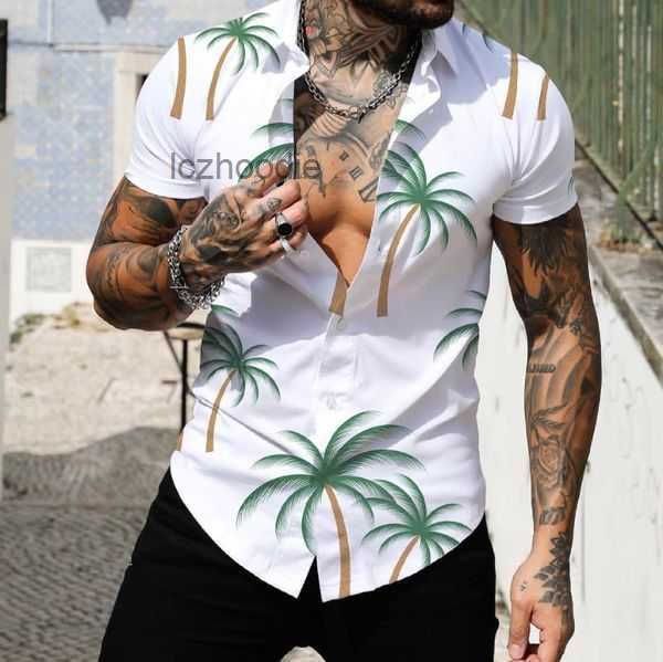 

men's casual shirts summer short sleeve floral shirt 3d printing hawaiian beach vacation fashion trend green leaf breathable 3 30am, White;black