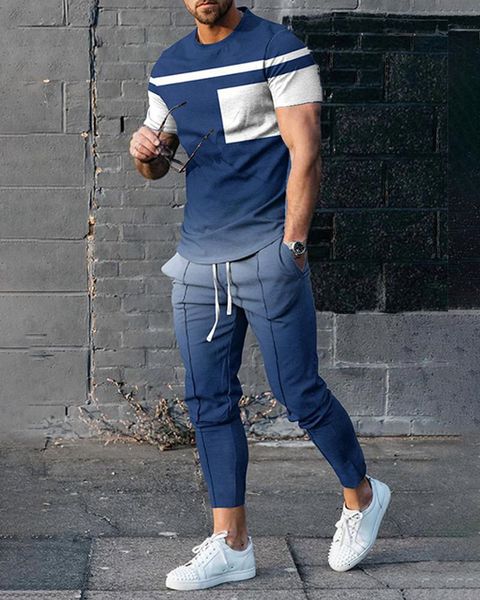 

mens tracksuits 3d printed short sleeve suit spring men tracksuit set jogger clothing for man casual tshirtstrousers 2 piece outfits streetw, Gray