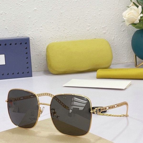 

2023 women men fashion sunglasses gold chain metal frame grey square glasses available with box, White;black