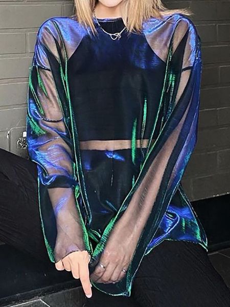 

women's t shirt solid see through tshirt o neck long sleeve oversized t shirt for clothing club y2k aesthetic egirl tees 230428, White