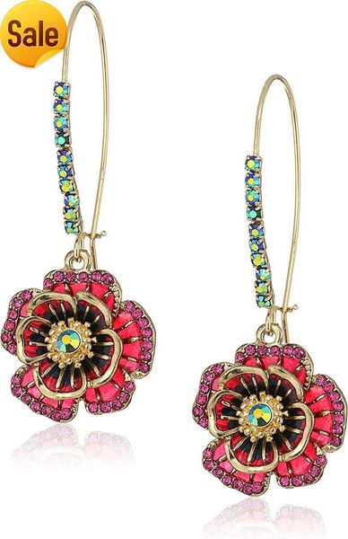 

betsey johnson rose pendant earrings metal glass metal glass enamel, Silver