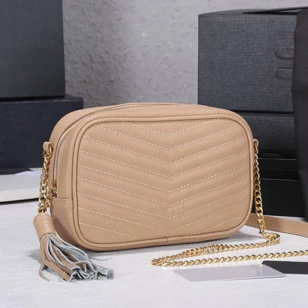 

chain loulou mini camera bag quilted shoulder crossbody bags genuine leather zipper closure tassels fashion letters women clutch pouch walle