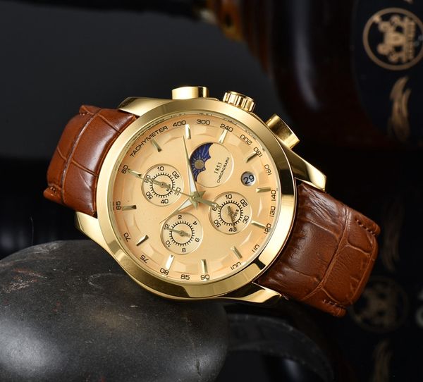 

tisso wrist watches for men 2023 new mens watches all dial work quartz watch luxury brand chronograph clock leather belt fashion moon phase, Slivery;golden