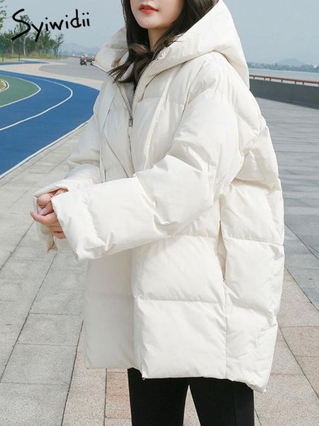 

leather syiwidii parkas winter coat women 2022 new autumn oversized jacket with a hood loose coats ladies korean fashion black outerwear