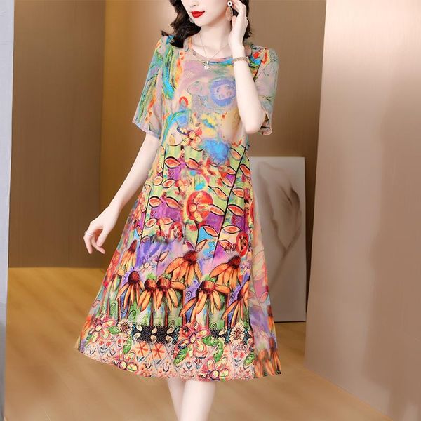 

dresses spring summer floral silk oneck midi dress women fashion light casual dress 2023 korean vintage elegant bodycon dresses, Black;gray