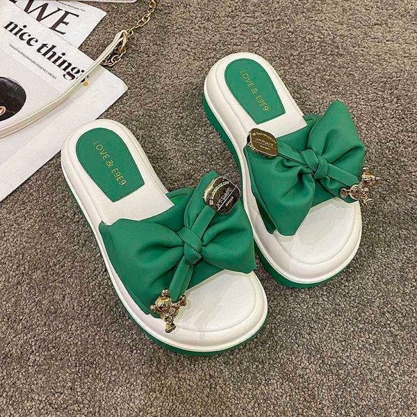 

slippers bow tie slippers women summer thick soles comfortable versatile fashion lovely leisure outdoor beach sandals j230502, Black