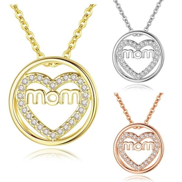 

elegant mother's day gift mom letter pendant necklaces copper cubic zirconia jewelry for women mom, Silver
