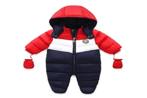 

baby boy winter duck down snowsuit newborn thick outerwear rompers fleece liner baby snow wear hooded jumpsuit children clothes 208731685, Blue