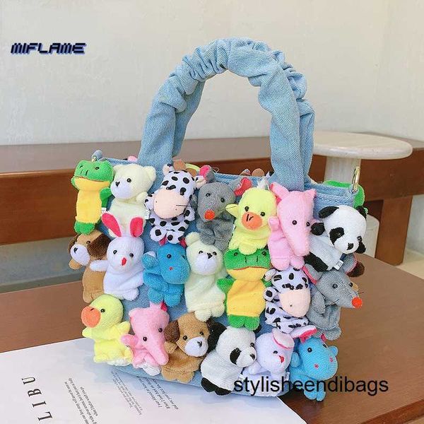 

stylisheendibags shoulder bags fashion women denim bucket cartoon toy decoration handbags and purses for female cute dolls design shoulder b