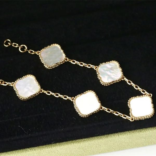 

fashion lucky designer bracelet classic leaf van clover bracelet five flower pendants for man woman gold 18k filled motif luxury simple vint, Golden;silver