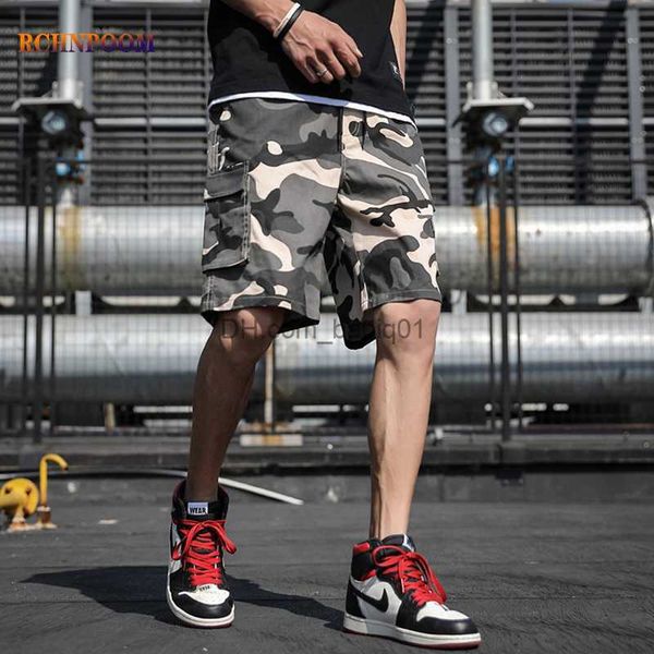 

men's shorts men summer camouflage cargo shorts men casual joggers shorts multi-pocket loose sweatshorts men military shorts t230502, White;black