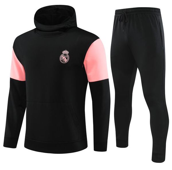 

hooded soccer tracksuits sets real madrids tracksuit set 21 22 23 men and kids football kit chandal futbol survetement madrides training sui, Black