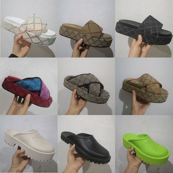 

2023 luxury designer sandals women platforms floral brocade slippers flats rubber platform suede gear bottoms mens womens loafers casual sli, Black