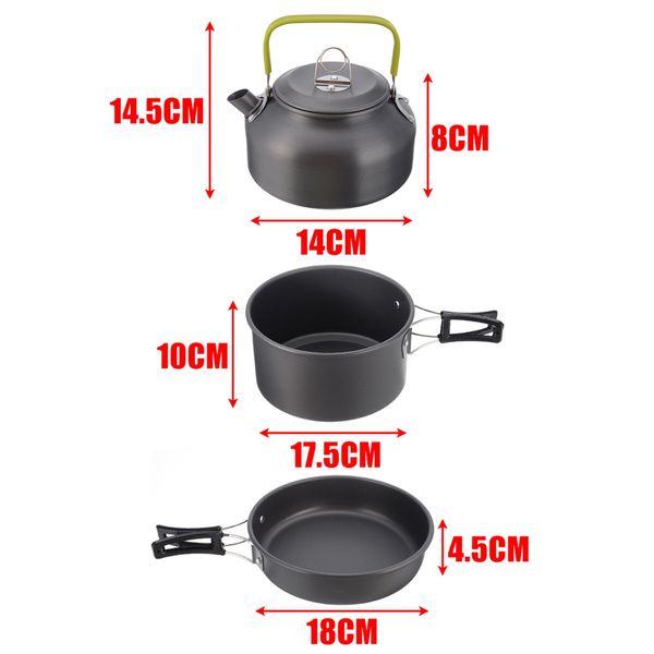 

3pcs set 2-3 person outdoor camping cookware cooking pots frying pan set kettle