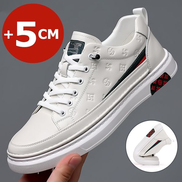 

spring autumn flat /5cm elevator shoes men casual genuine leather sneakers leisure height increase breathable men loafers trendy, Black