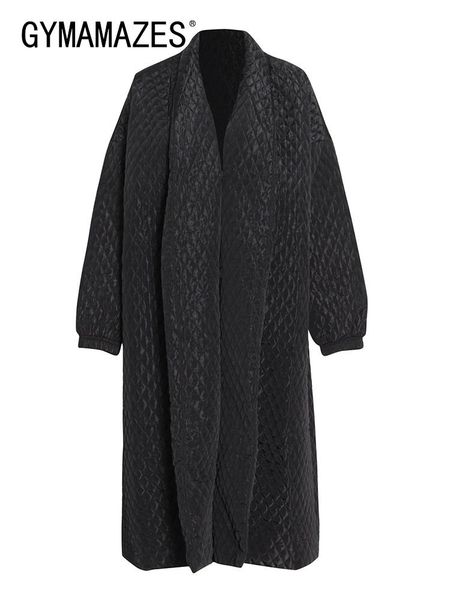 

leather gymamazes loose solid cotton coat for women v neck long sleeve patchwork buttons casual parkas female fashion new clothes winter, Black