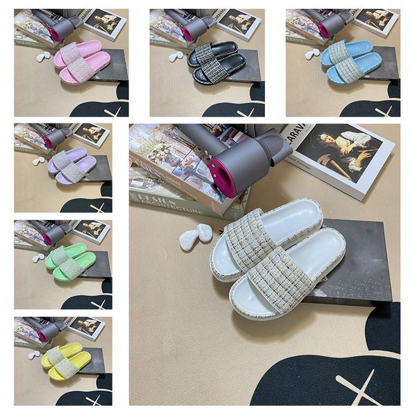 

summer lady slippers womens flats thick bottom heel ladies leather designer slipper flip flops quilted woman beach slides shoes l bath beaut, Black