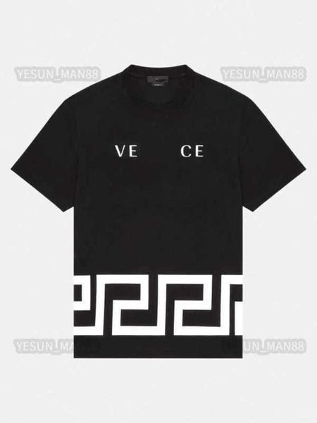 

23 luxury versages classic t shirt chest letter printed mens and womens large slim summer breathable high street cotton loose tees, White;black
