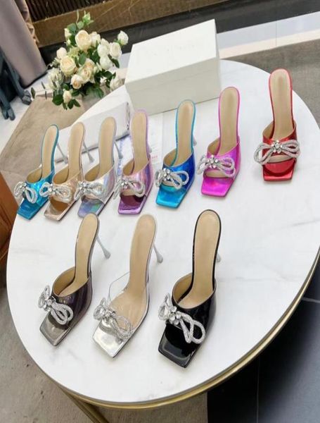 

classic women half slippers cowhide 100 leather bow thin heels slides woman shoe beach lazy sandals high heeled shoes diamon5746282, Black