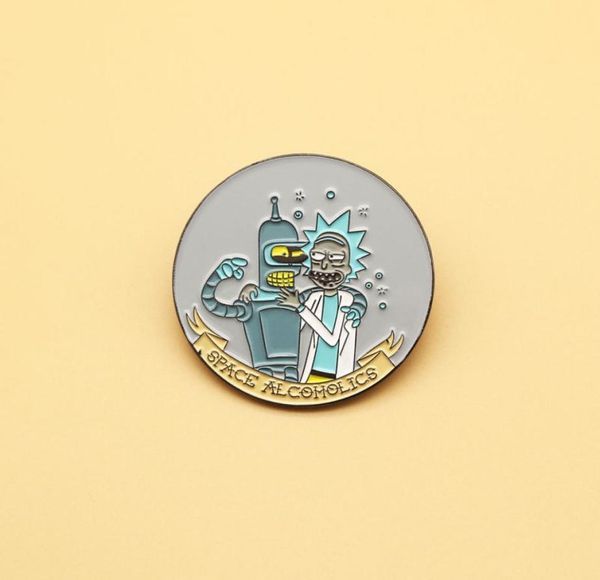 

space alcoholics enamel pin duet of bender bendin rodriguez and rick sanchez fans brooch badge1364737, Blue