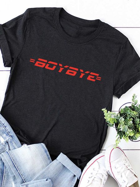 

boy bye red letter print women t shirt short sleeve o neck loose women tshirt ladies tee shirt camisetas, White
