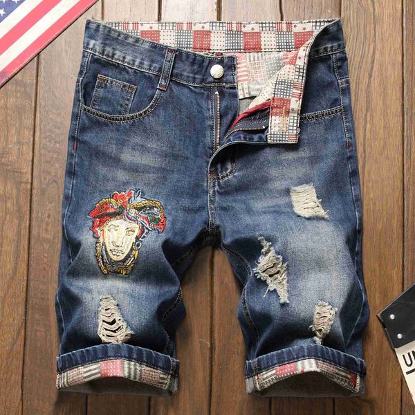 

men's shorts mens washed denim shorts embroidery ripped stylish short jeans blue color; t230502, White;black