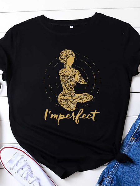 

i' perfect yoga girl print t shirt women short sleeve o neck loose tshirt summer women tee shirt camisetas, White