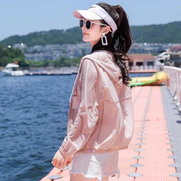 

summer lightweight sun womens jackets protection clothing mid length korean, Black;brown