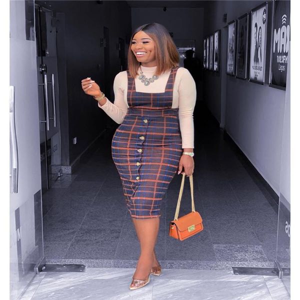 

dress sell well plaid spliced fashion 2 piece set lady skirt suit full sleeve slim and strap pencil dress elegant skirt outfit, White