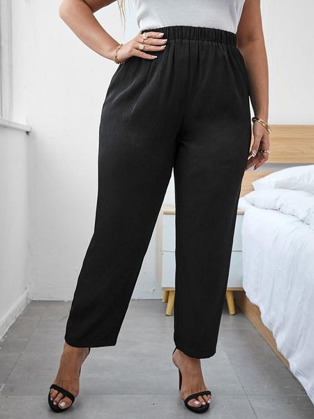 

pants toleen 2022 spring summer outfits fashion women's large plus size elastic pants black casual formal trousers oversized clothing