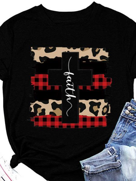 

faith leopard print women t shirt short sleeve o neck loose women tshirt ladies tee shirt camisetas, White